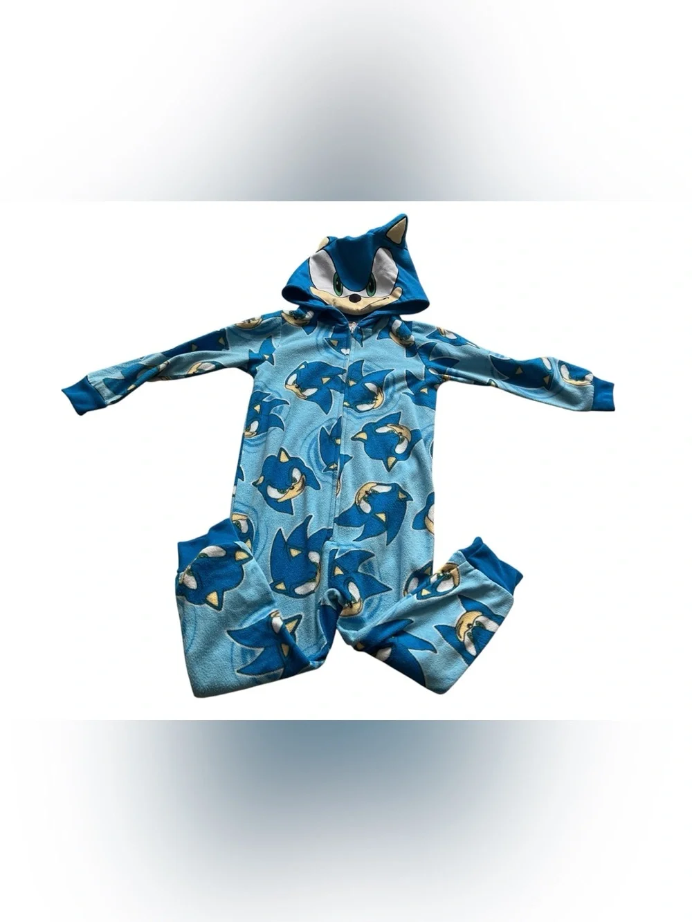 Toddler Boys Kids Blue Character Hooded One-Piece Pajamas Size 4 Worn Once
